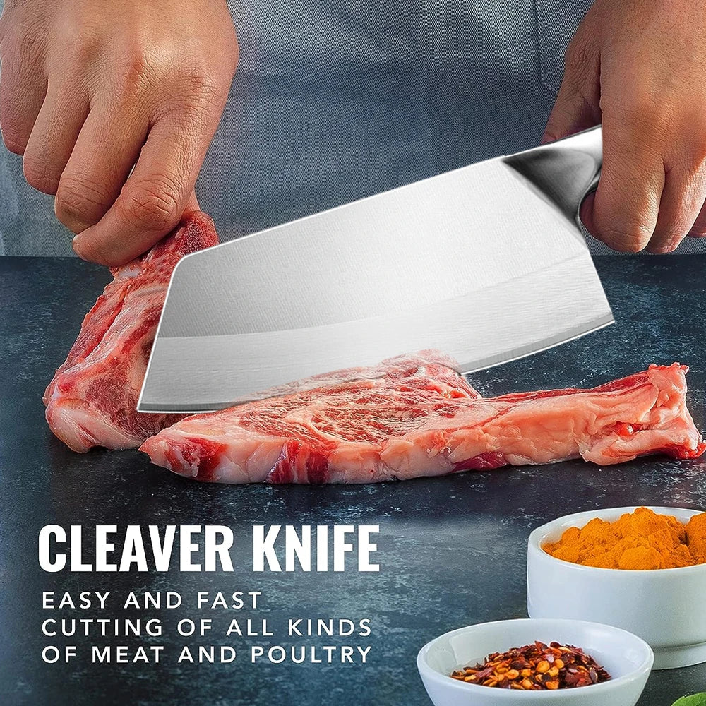 MDHAND Meat Cleaver Knife Forged Stainless Steel Professional Chinese Chef Knife Meat Vegetable Chopping Kitchen Knives