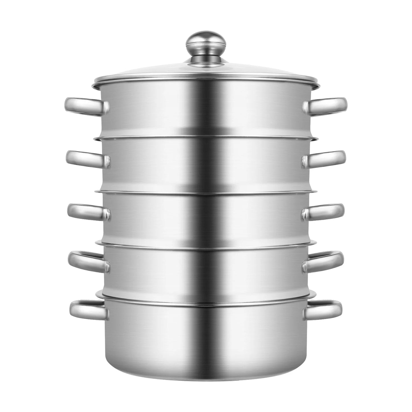 5-Tier Stainless Steel Steamer 15kg  Adjustable Grids Glass Lid for Home Kitchen Restaurant Dormitory Cooking