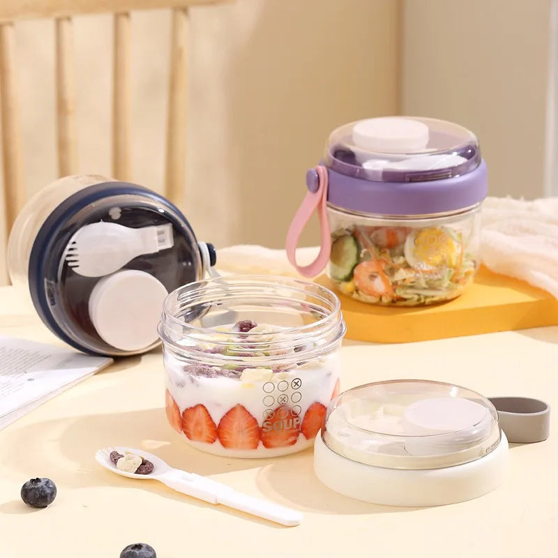 650ml Portable Handheld Breakfast Cup Yogurt Bowl Leak Proof Salad Bento Lunch Box With Spoon