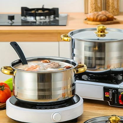 5-Piece Golden Stainless Steel Cookware Set - Durable, Multi-Purpose, Easy to Clean, Compatible with All Stoves, Non-Stick,