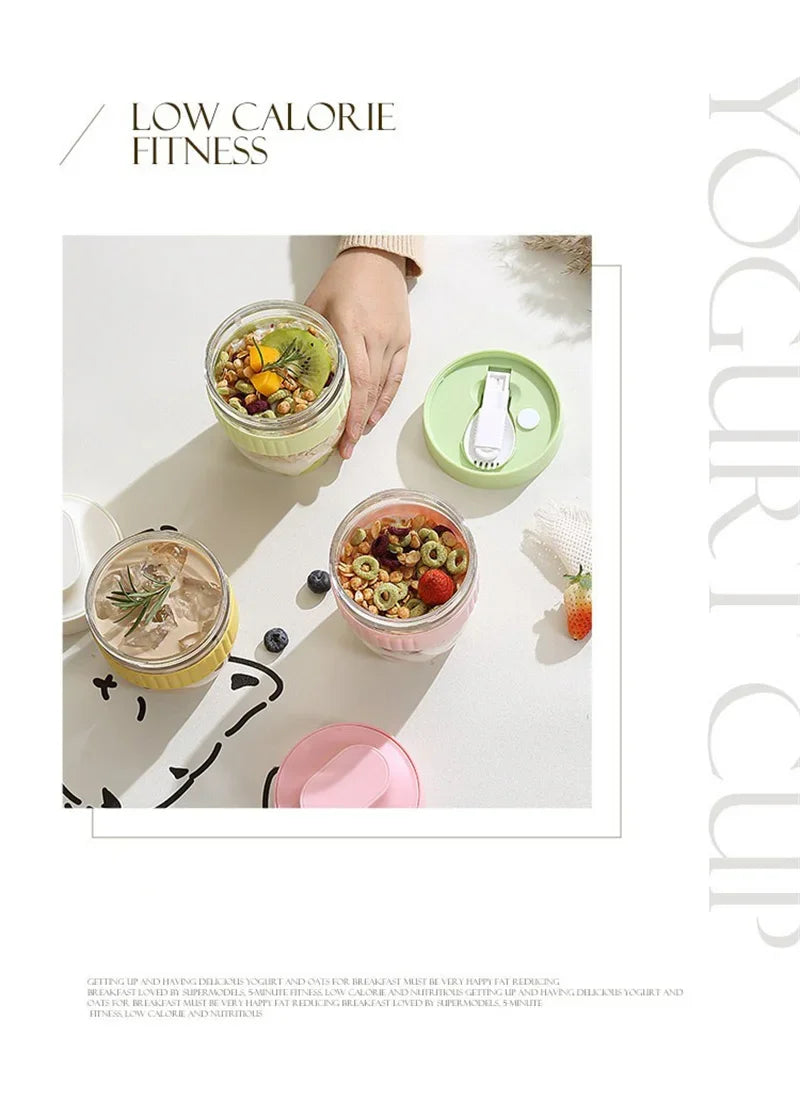 Portable Breakfast Fruit Oat Yogurt Salad Cup With Lid Spoon Food Storage Cup Fitness Weight Reducing Picnic Lunch Box Milk cup
