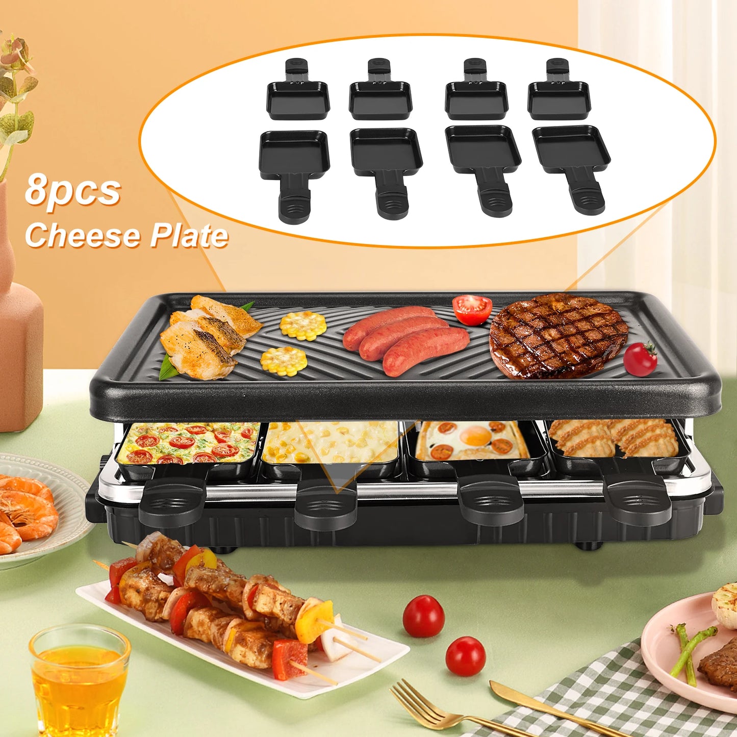 Electric Korean BBQ & Raclette Grill – 8-Person Indoor Table Grill with Temperature Control