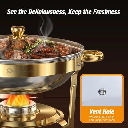 5QT Round Stainless Steel Chafing Dish Set – 2/4 Pack Buffet Warmers for Parties & Events