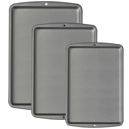 Non-Stick Cookie Sheet Pan Bakeware Set 3-Piece Durable Carbon Steel Baking Trays Dishwasher Safe Oven Safe Heat Resistant Easy