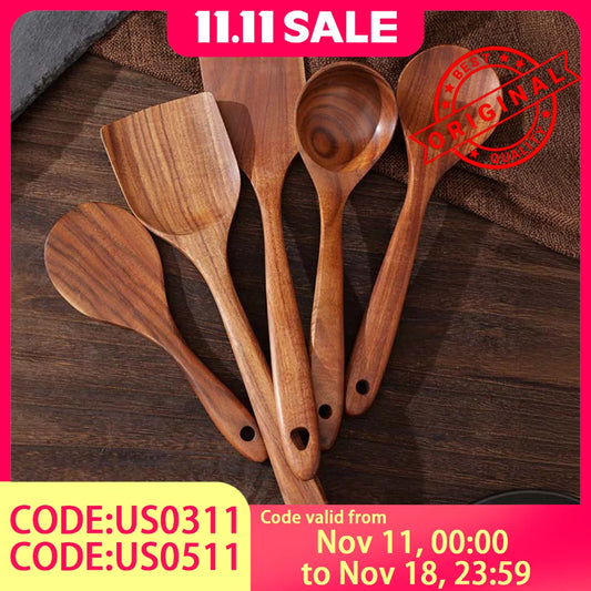 5-Pieces Wooden Kitchen Utensils Set – for Home/Restaurant, Odor-Free, Heat & Rot Resistant