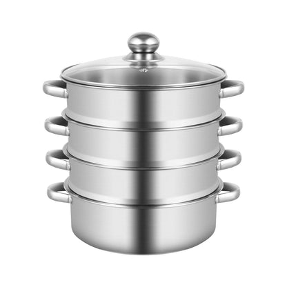 5-Tier Stainless Steel Steamer 15kg  Adjustable Grids Glass Lid for Home Kitchen Restaurant Dormitory Cooking