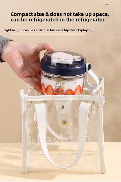 650ml Portable Handheld Breakfast Cup Yogurt PS Bowl Leak Proof Salad Bento Lunch Box with Spoon Organizer Kitchen Storage