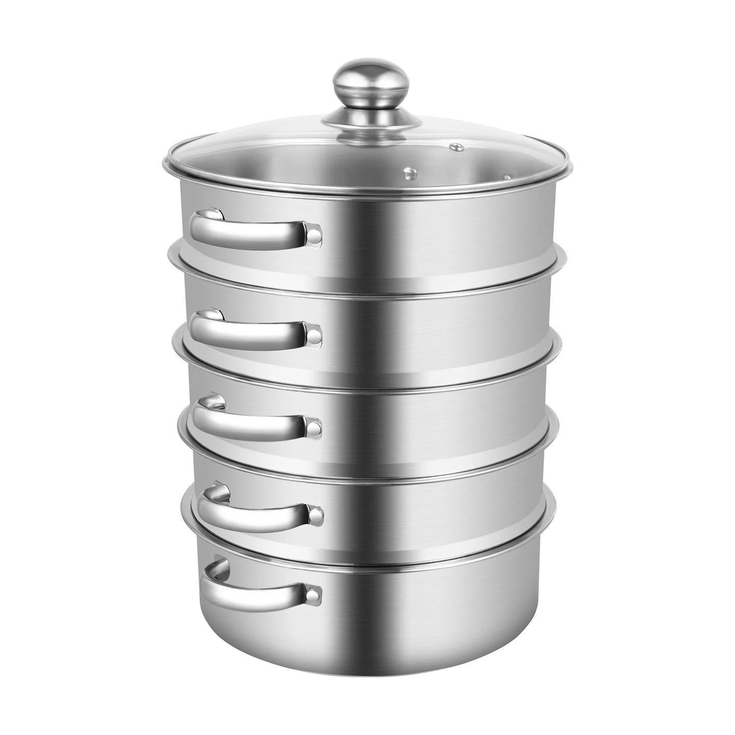 5-Tier Stainless Steel Steamer 15kg  Adjustable Grids Glass Lid for Home Kitchen Restaurant Dormitory Cooking