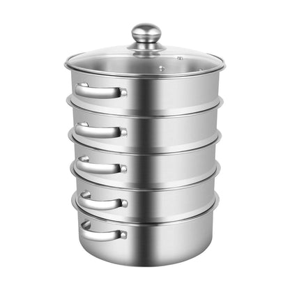 5-Tier Stainless Steel Steamer 15kg  Adjustable Grids Glass Lid for Home Kitchen Restaurant Dormitory Cooking