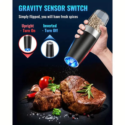 Gravity Electric Salt & Pepper Mill – Automatic Tilt-to-Grind Grinder, Battery Powered with Adjustable Coarseness & Upgraded Large Capacity