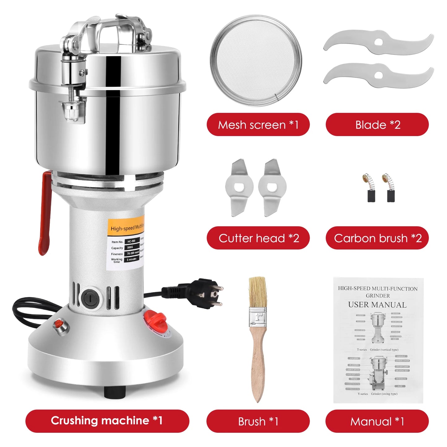 150g/500g Electric Herb Grain Grinder Spice Grinder Coffee Mill Flour Nuts Seeds Powder Machine 28000 RPM High Speed