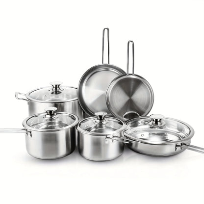 10 Pieces Stainless Steel Pots And Pans Set, Kitchen Cookware Sets, Induction Cooking Set Compatible With All Stovetops