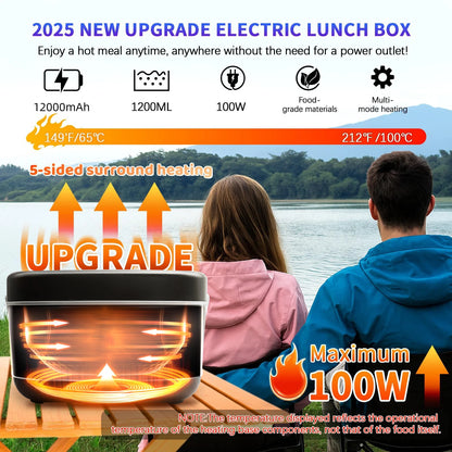 12000 mAh Wireless Lunch Box Portable Food Heater with Five-Sided Heating, Automatic Temperature Control, and Leak-Proof
