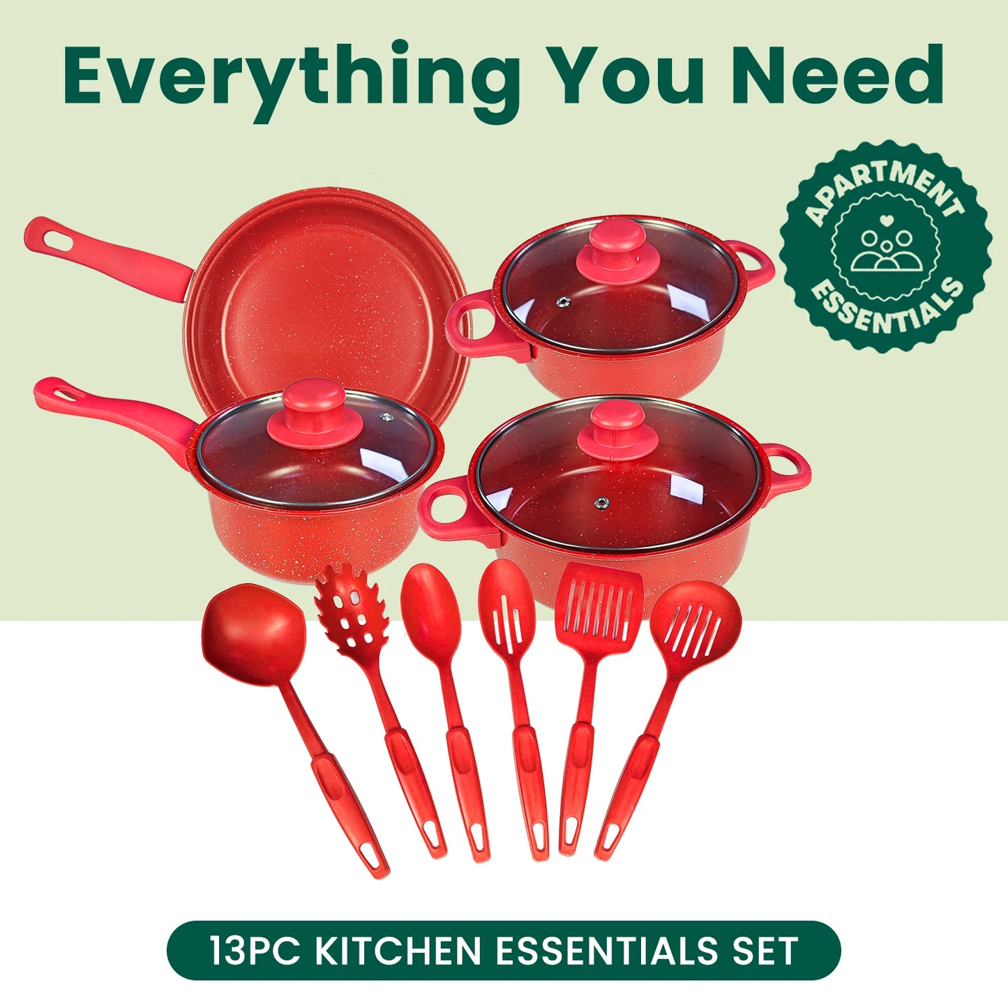 13-Piece Luxury Nonstick Cookware Set - Skillet Outdoor Set for Home Cooking Kitchen Utensils - Gift for Family and Friends