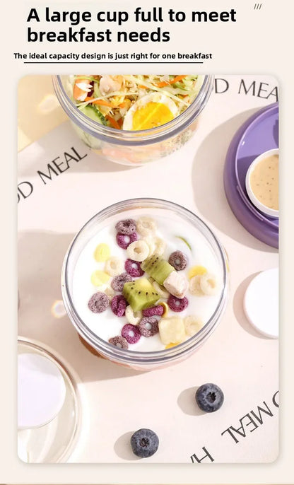 650ml Portable Handheld Breakfast Cup Yogurt PS Bowl Leak Proof Salad Bento Lunch Box with Spoon Organizer Kitchen Storage