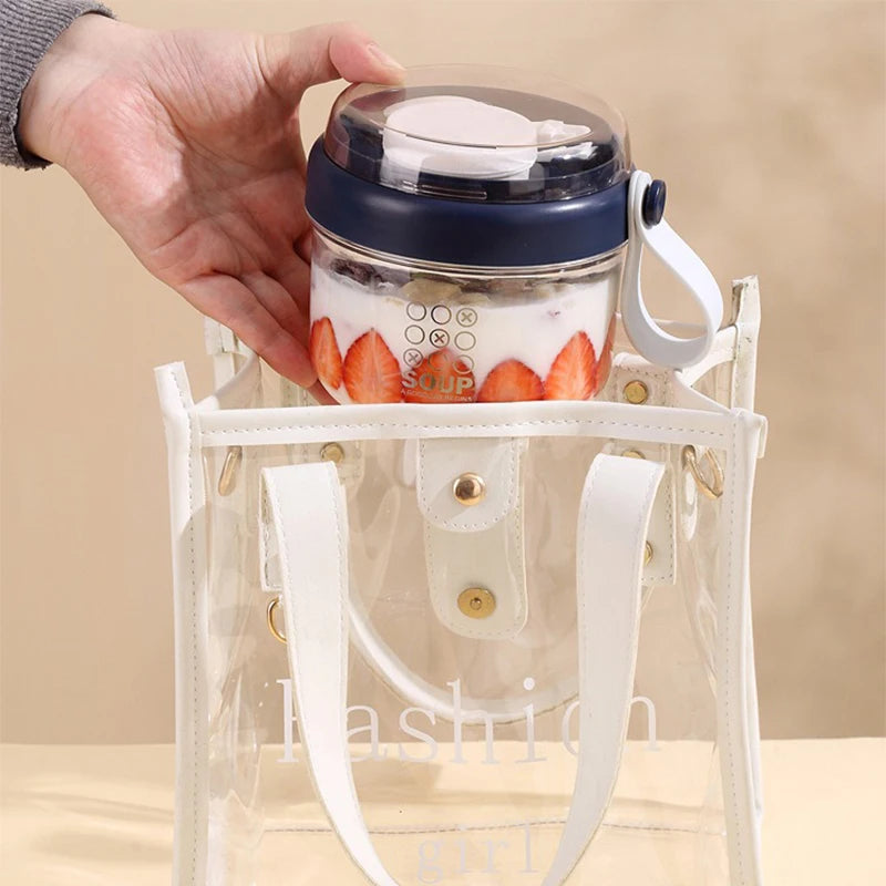 650ml Portable Handheld Breakfast Cup Yogurt Bowl Leak Proof Salad Bento Lunch Box With Spoon