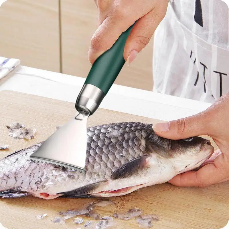 Stainless Steel Fish Skin Peeler & Scale Scraper – Non-Slip Handle Serrated Fish Descaler for Easy Skin & Scale Removal