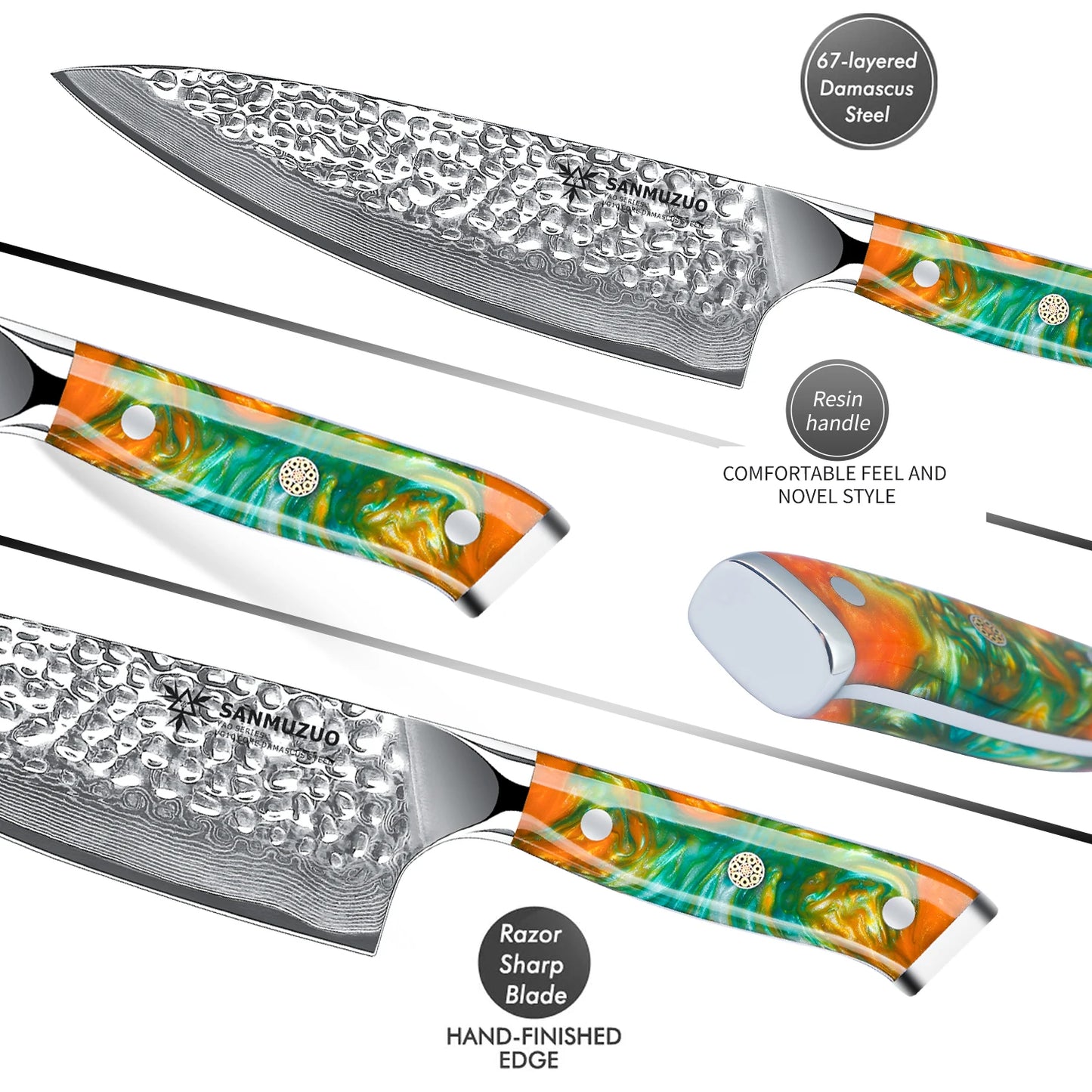 SANMUZUO 8 Inch Chef Knife - YAO Series - Premium Damascus Steel Kitchen Knife with Resin Handle - Suitable for Meat&Vegetables
