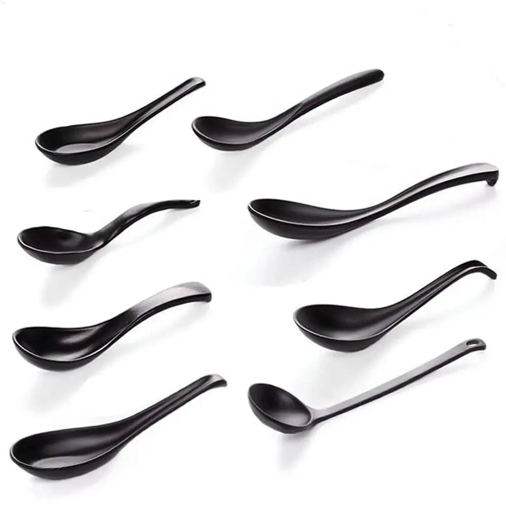 Japanese Soup Spoon – Black Frosted Plastic Ramen & Porridge Spoon, Heat-Resistant Soup Bowl Spoon for Home & Restaurant Use