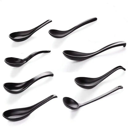 Japanese Soup Spoon – Black Frosted Plastic Ramen & Porridge Spoon, Heat-Resistant Soup Bowl Spoon for Home & Restaurant Use