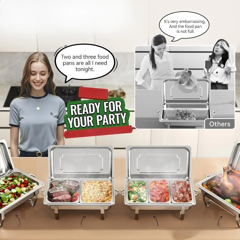 Chafing Dish Buffet Set 3 Grid Stainless Steel Rectangular Catering Chafer Warmer Set Buffet Dishes Warming Set 63.5*35.5*32cm