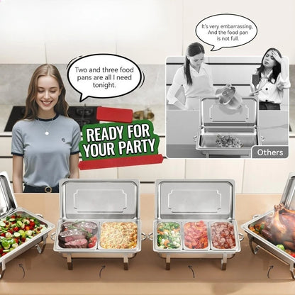 Chafing Dish Buffet Set 3 Grid Stainless Steel Rectangular Catering Chafer Warmer Set Buffet Dishes Warming Set 63.5*35.5*32cm