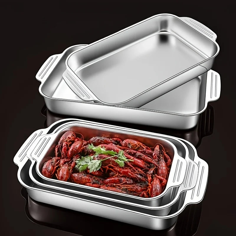 Stainless Steel Baking Tray Set – Large Deep Non-Stick Baking Pan with Handles, Multifunctional Oven Tray for Roasting, Cooking & Baking