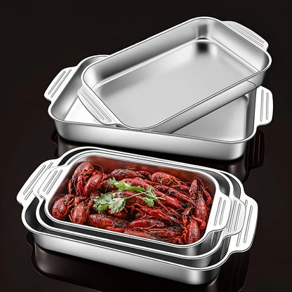 Stainless Steel Baking Tray Set – Large Deep Non-Stick Baking Pan with Handles, Multifunctional Oven Tray for Roasting, Cooking & Baking