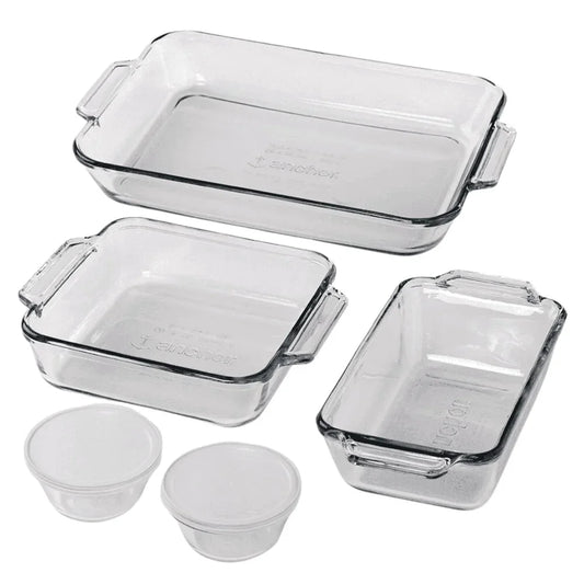7 Piece Glass Baking Dish Set Oven Safe Bakeware Casserole Dishes Durable Tempered Glass Loaf Cake Custard Cups Microwave