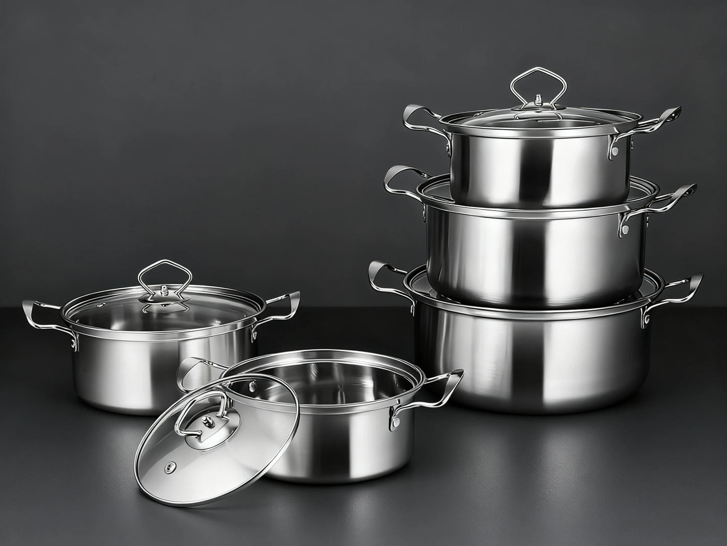 15-Piece Stainless Steel Cookware Set – Non-Stick Pan Set with Skillet, Stew Pot & Multifunctional Wok, Stylish Cookware for Home & Outdoor Use