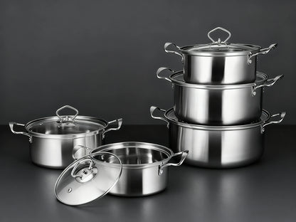 15-Piece Stainless Steel Cookware Set – Non-Stick Pan Set with Skillet, Stew Pot & Multifunctional Wok, Stylish Cookware for Home & Outdoor Use