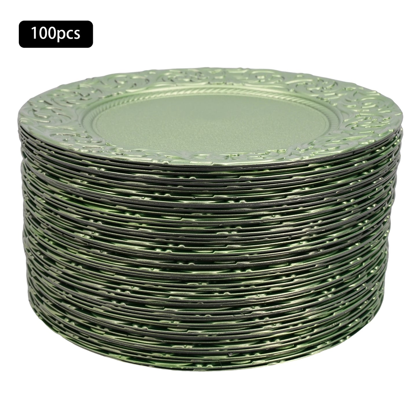 100PCS 13-Inch Round Charger Plates – Decorative Silver/Green Table Setting Plates for Weddings, Parties, Events & Kitchen Dining