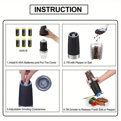Gravity Electric Salt & Pepper Mill – Automatic Tilt-to-Grind Grinder, Battery Powered with Adjustable Coarseness & Upgraded Large Capacity