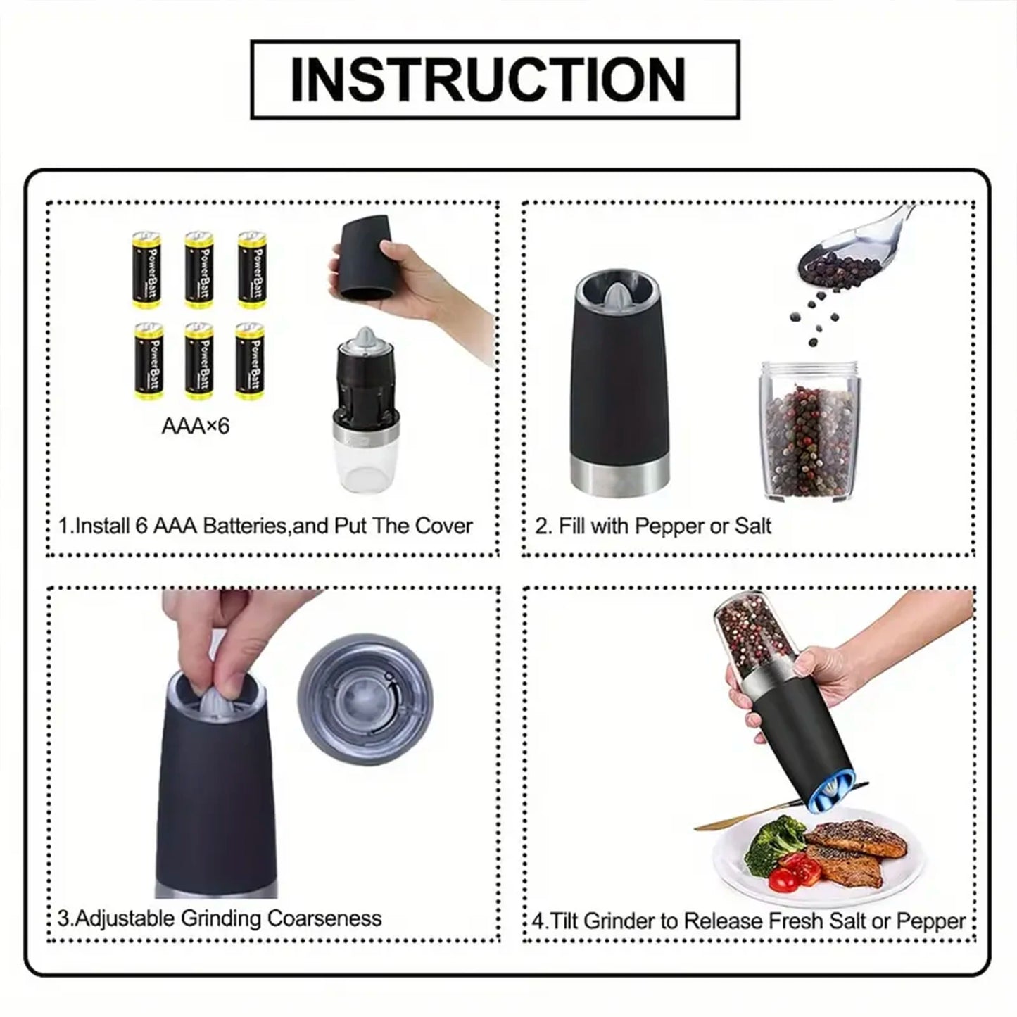 Gravity Electric Salt And Pepper Mill, Tilt To Grind Automatically, Battery Powered, Coarseness Adjustable, Upgraded Large Capac