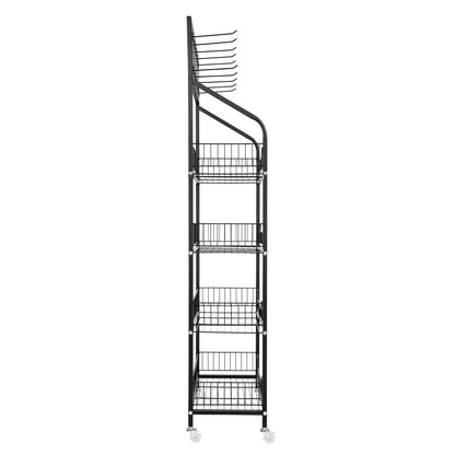 4 Tier Display Snack Rack with Universal Wheels Fruit Vegetable Towel Basket Stand Cart Metal Display Stand