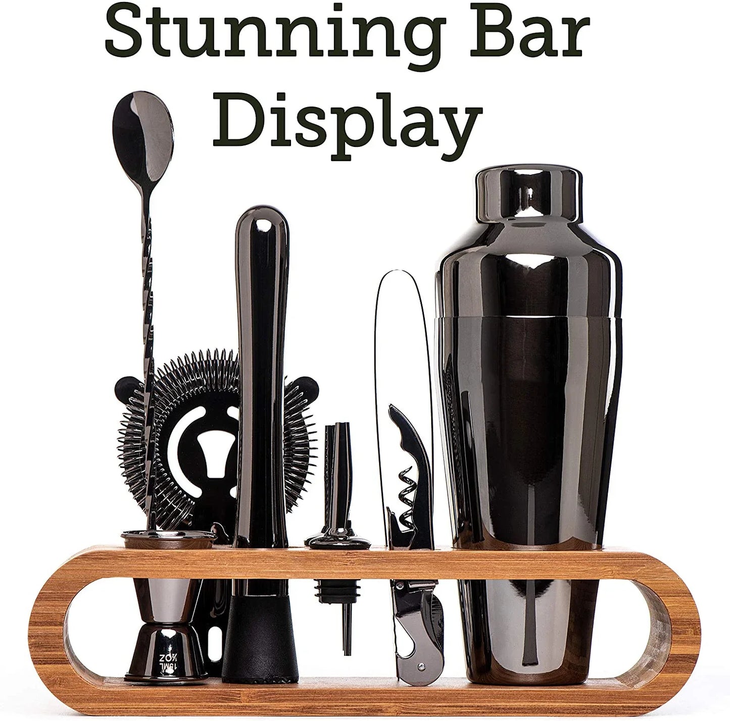 Cocktail Bar set Mixology Bartender Kit: 10-Piece Bar Tool Set with Stylish Bamboo Stand