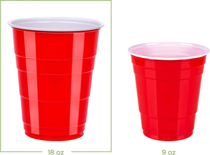 Disposable Plastic Party Cups, Red, 18oz, 50 Count