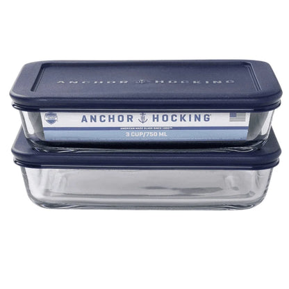 Glass Food Storage Containers Set of 2 Ergonomic Lids BPA Free Versatile Microwave Dishwasher Safe 3 Cup Rectangular Jars