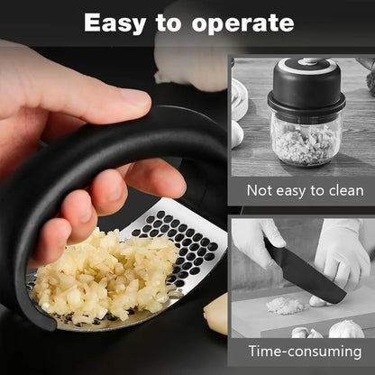 Heavy-Duty Metal Garlic Crusher - Easy-Clean Design with Finger Protection for Home Kitchens
