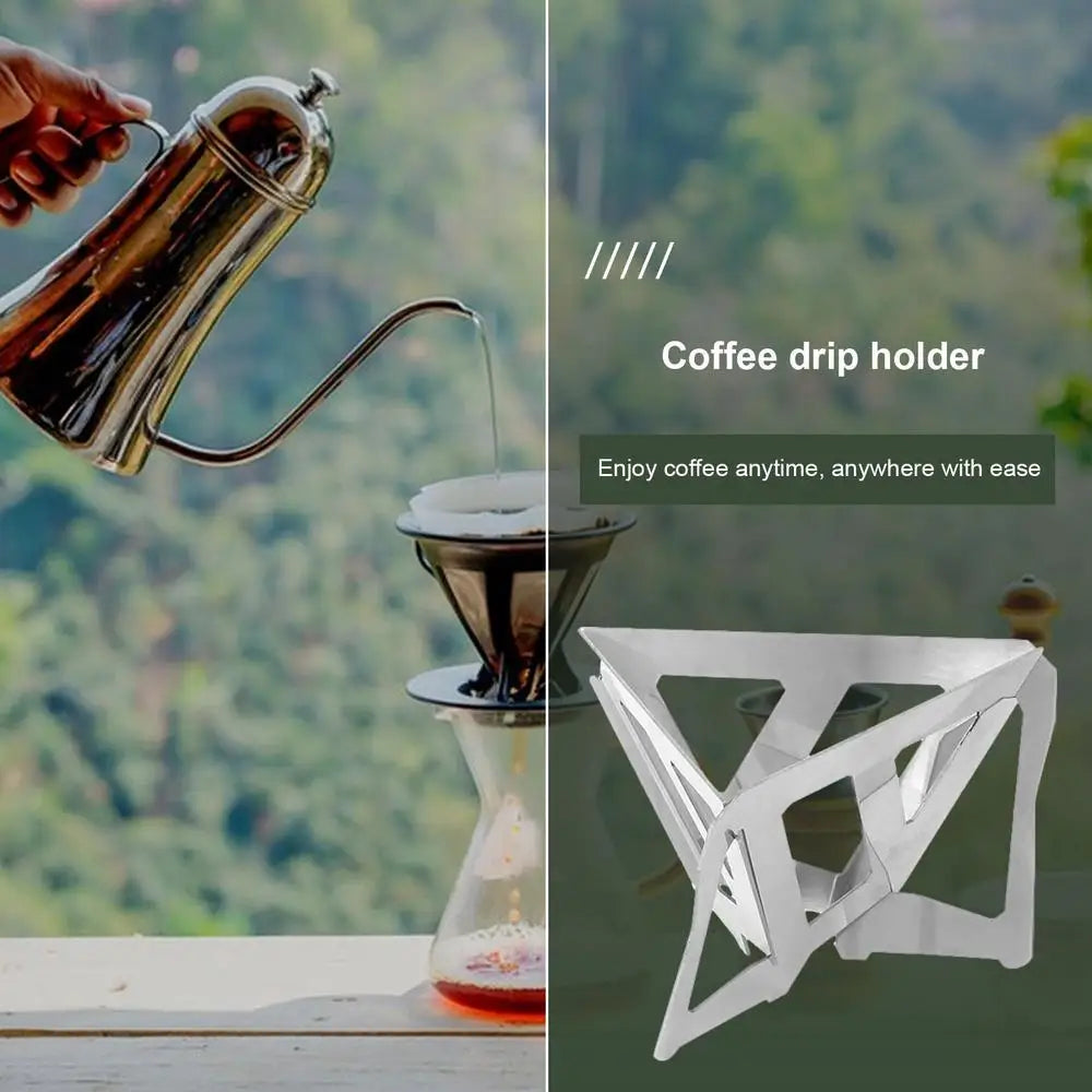 Portable Foldable Stainless Steel Coffee Filter – Reusable Paperless Pour-Over Dripper, Easy-Clean Coffee Funnel & Travel Holder