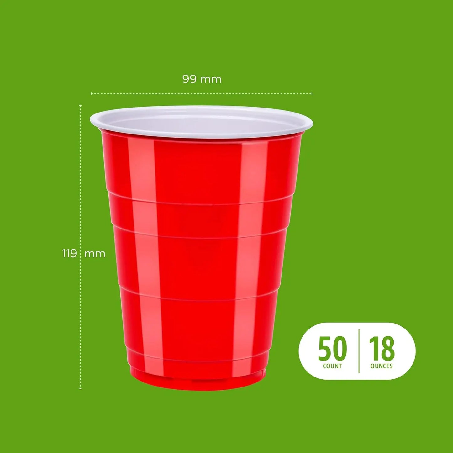 Disposable Plastic Party Cups, Red, 18oz, 50 Count