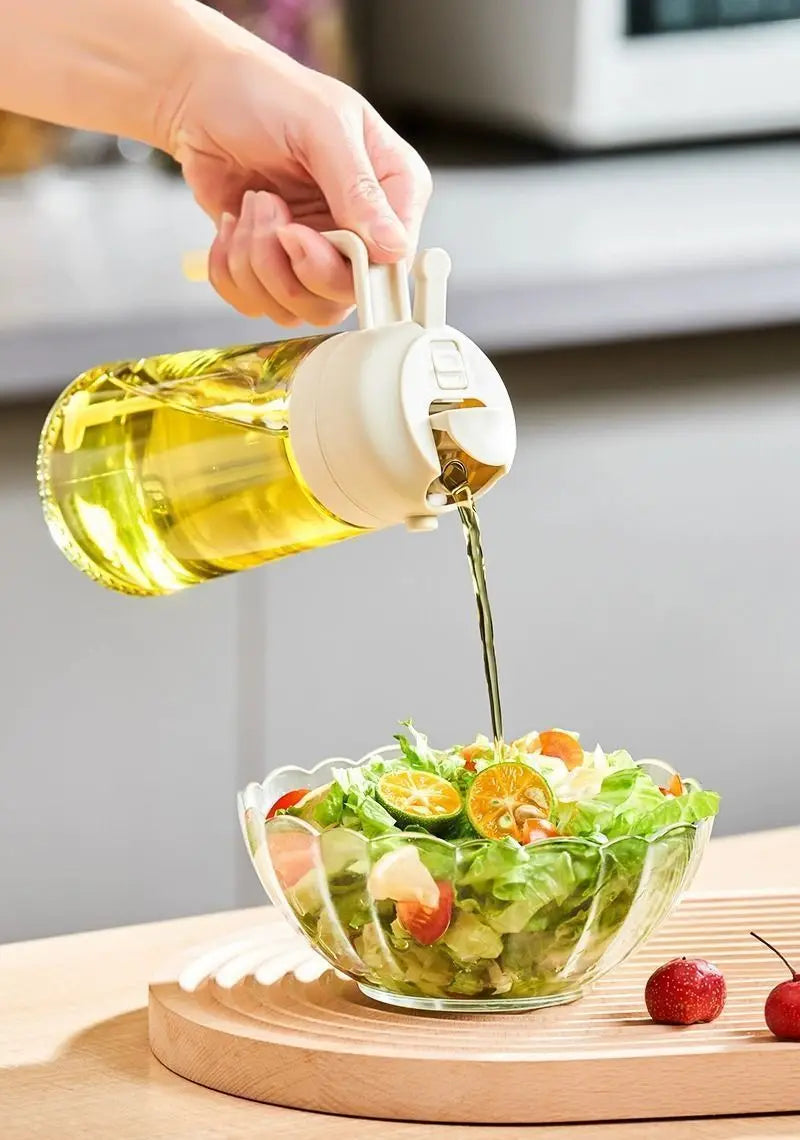 2-in-1 Oil Spray Bottle Dispenser – 500ml Refillable Cooking & BBQ Oil Sprayer