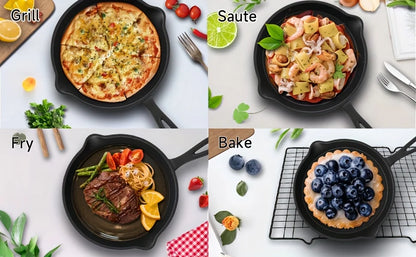 3PCS Pre-Seasoned Cast Iron Skillet Set (6/8/10 Inch) – Heavy-Duty Frying Pans for Oven, Grill & Campfire Cooking, Even Heat with Natural Non-Stick Surface