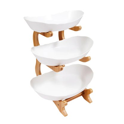 3-Tier Fruit & Dessert Tray Stand – Multi-Layer Snack, Candy & Cake Display with Bamboo Wood Rack for Parties, Weddings & Home Decor