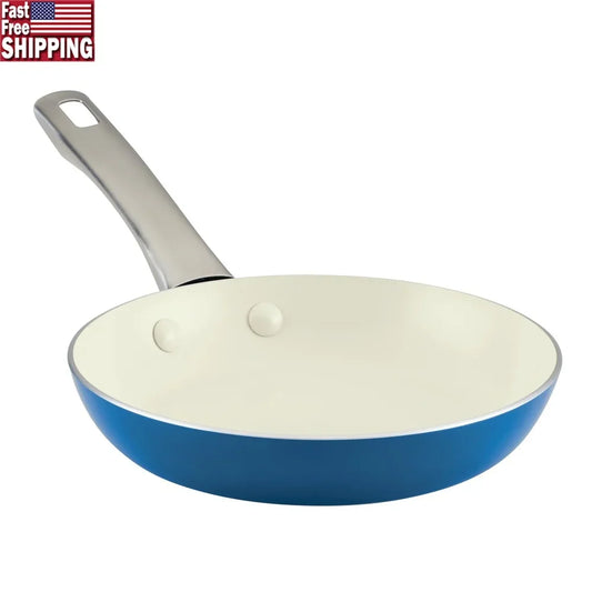 Ceramic Nonstick Frying Pan 8 Inch Dishwasher Safe Oven Safe Fast Heating Aluminum Construction Durable Brushed Handle Non Toxic