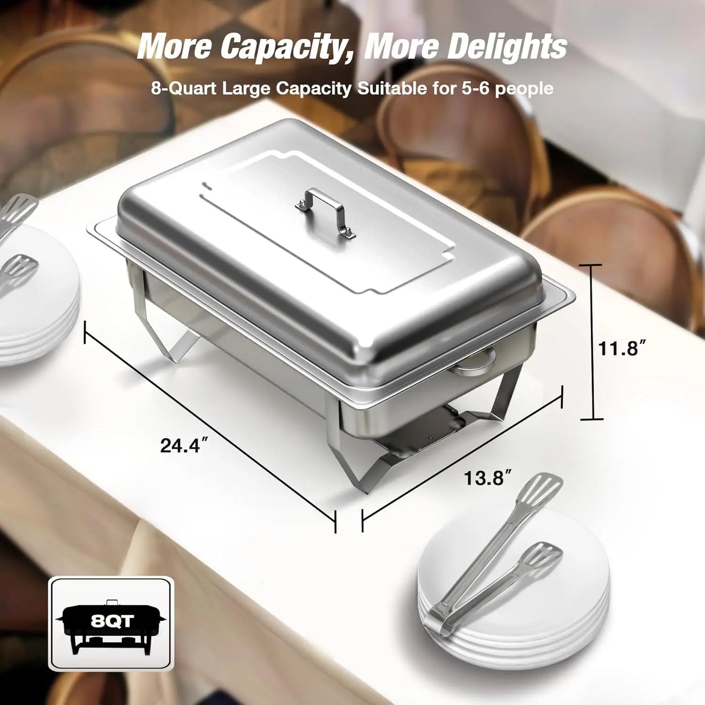 2/4/6 Pack 8QTChafing Dish Buffet Set Stainless Steel Food Warmer Kit with Lids Holders for Restaurant Catering Parties Weddings