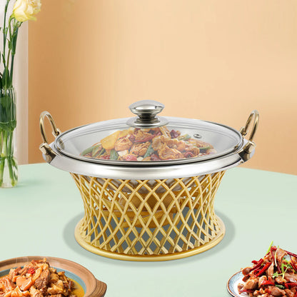 24cm/9.45in Buffet Chafing Dish, Round Chafing Dish, Chafing Dish With Lid, BBQ Tool, For Wedding, Kitchen, Party Decoration
