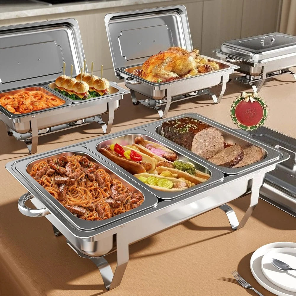 Chafing Dish Buffet Set 3 Grid Stainless Steel Rectangular Catering Chafer Warmer Set Buffet Dishes Warming Set 63.5*35.5*32cm
