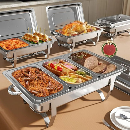 Chafing Dish Buffet Set 3 Grid Stainless Steel Rectangular Catering Chafer Warmer Set Buffet Dishes Warming Set 63.5*35.5*32cm