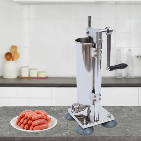 3L Vertical Manual Sausage Stuffer Machine – Stainless Steel Sausage Maker with 4 Steel & 7 PE Tubes